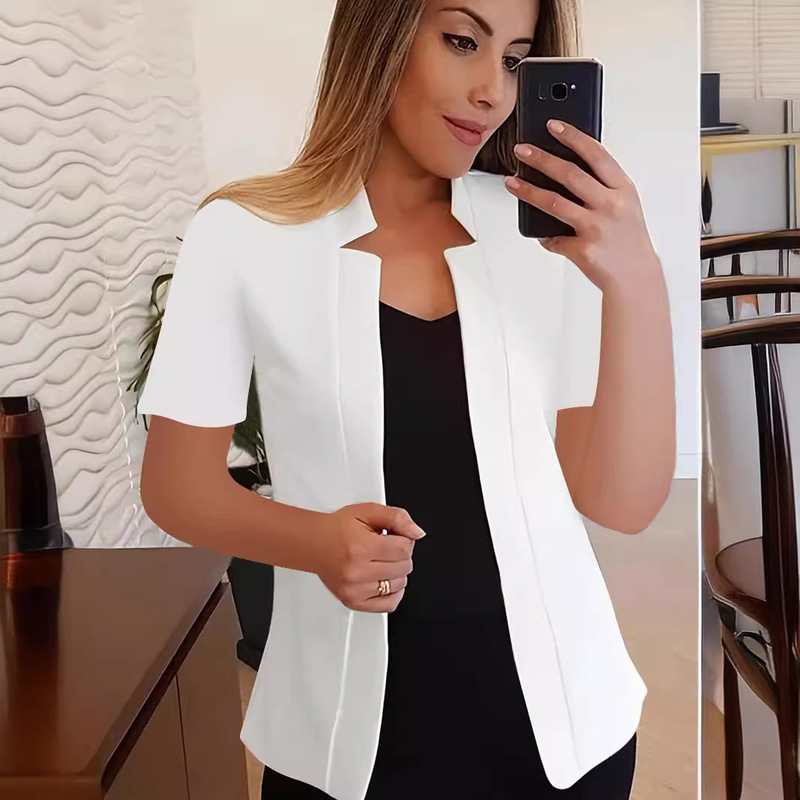 2024 New Amazon Hot Solid Color Elegant Short-sleeved Small Suit Jacket Professional Casual All-match Suit