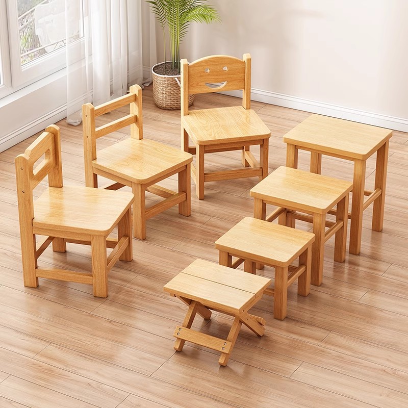 Taburete pequeño de madera maciza para uso doméstico, silla de estudiante con respaldo, taburete de madera para jardín de infantes, banco de madera, taburete de madera, taburete bajo.
