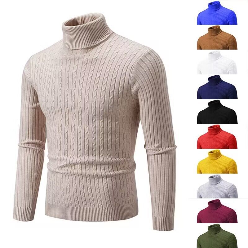 2025 Cross-Border New Men's Casual Knitwear Sweater with High Collar and Fashionable Twisted Knitted Bottoming Shirt for Men