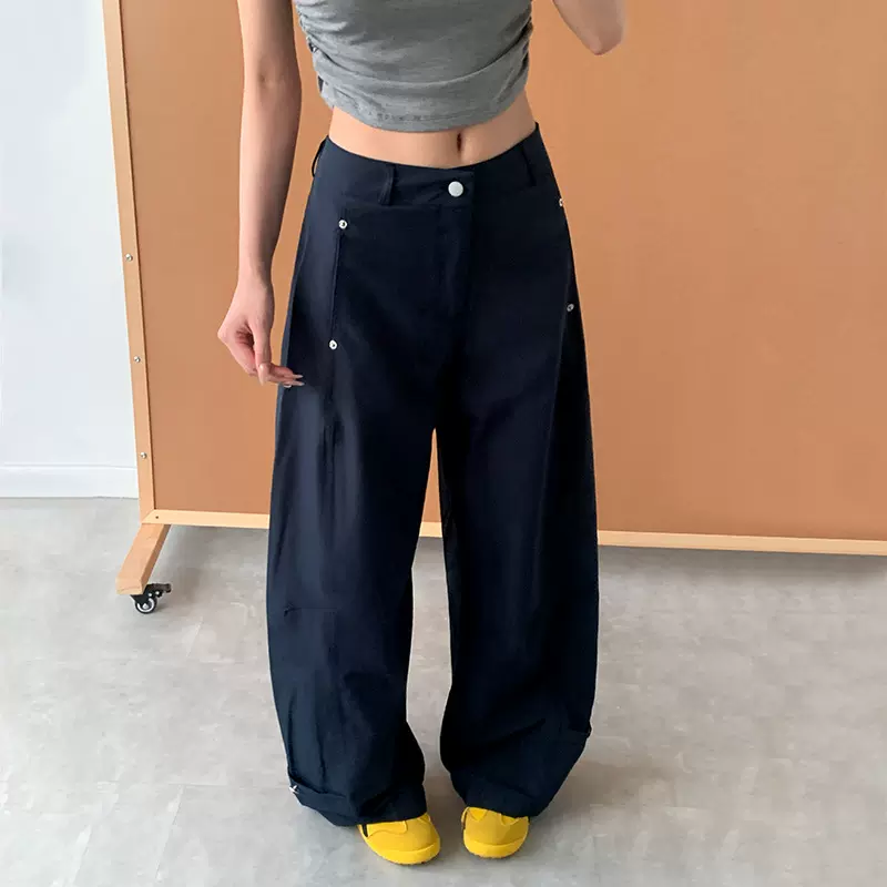 抖音爆款弯刀阔腿裤女高腰松弛感时尚百搭多口袋设计感工装休闲裤