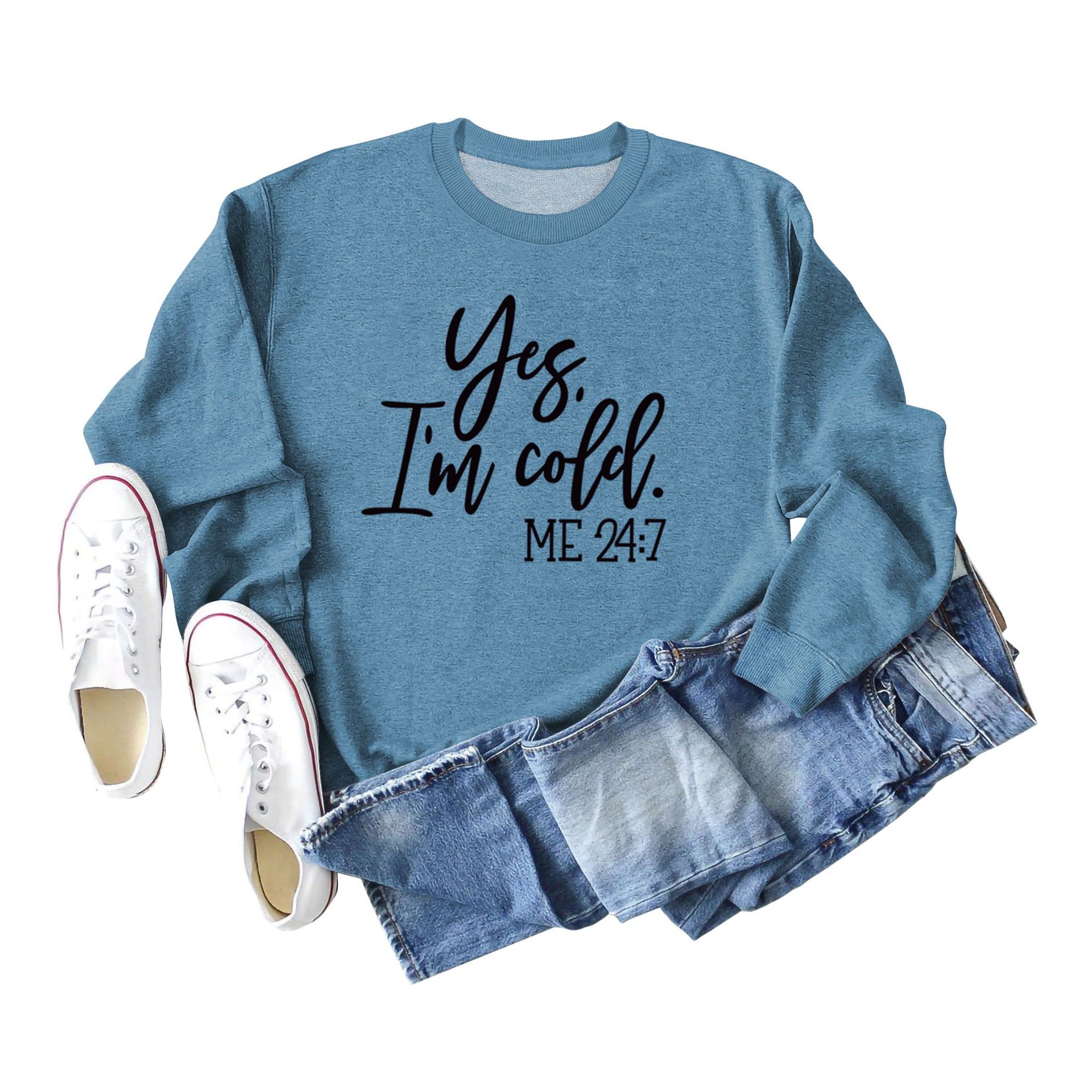 Suéter de punto con estampado de letras casuales sueltos de Amazon Yes 'I'm Cold nueva ropa de mujer de comercio exterior con cuello redondo