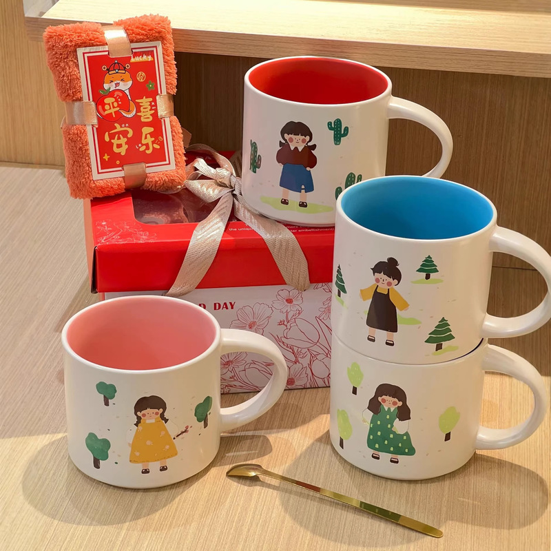 Creative and Cute Ceramic Cup Gift Box Set for Girls, Suitable for Home and Office Use, Mug for Gift-Giving, Coffee Cup with Customizable Logo Creative and Cute Ceramic Cup Gift Box Set for Girls, Suitable for Home and Office Use, Mug for Gift-Giving, Coffee Cup with Customizable Logo