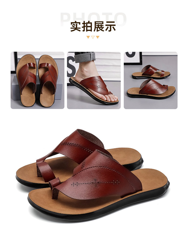 Dép xỏ ngón nam da PU chống trượt, chống mài mòn, cỡ lớn, dùng ngoài trời — Màu đỏ rượu, màu đen chi tiết 16