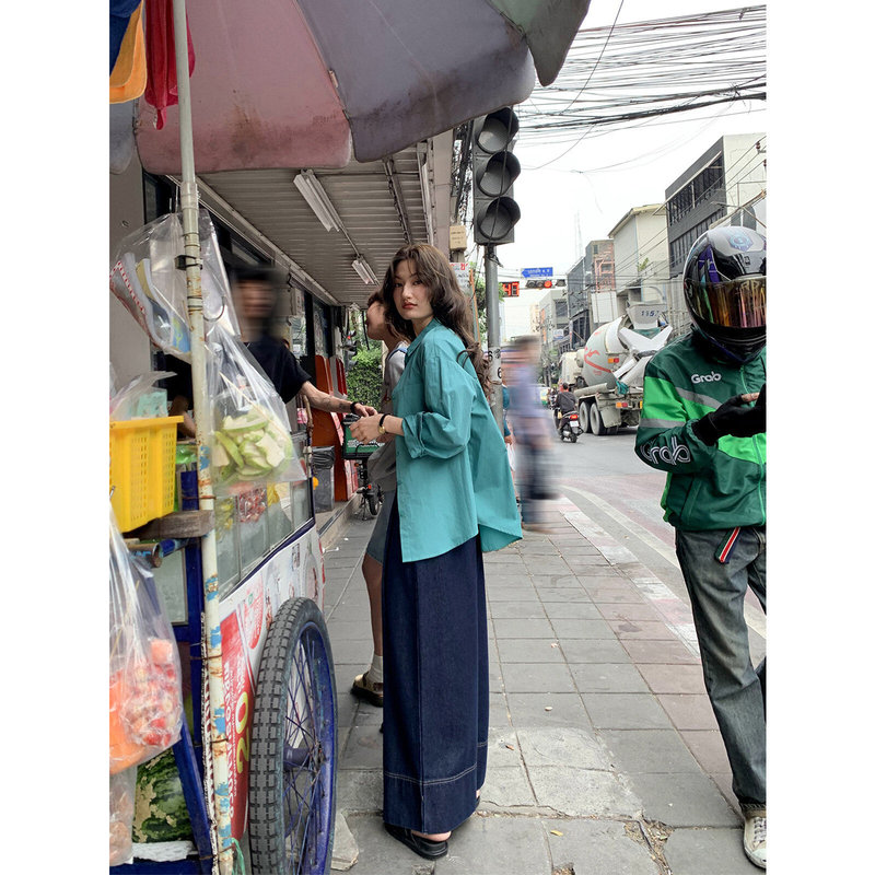 Long-Sleeve Shirt with Fold-Over Pocket Design for Women, Spring and Autumn 2026 New Style, Loose Fit for Petite Sizes