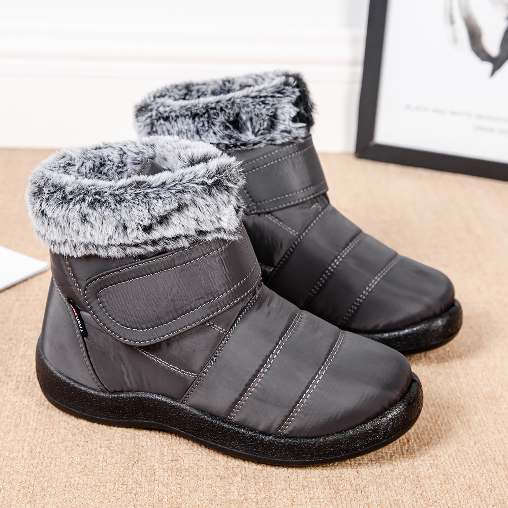 23 nuevas botas de nieve transfronterizas de las mujeres calientes del comercio exterior Velcro impermeable más tamaño anti-piel de conejo botas de mujer casual de las mujeres