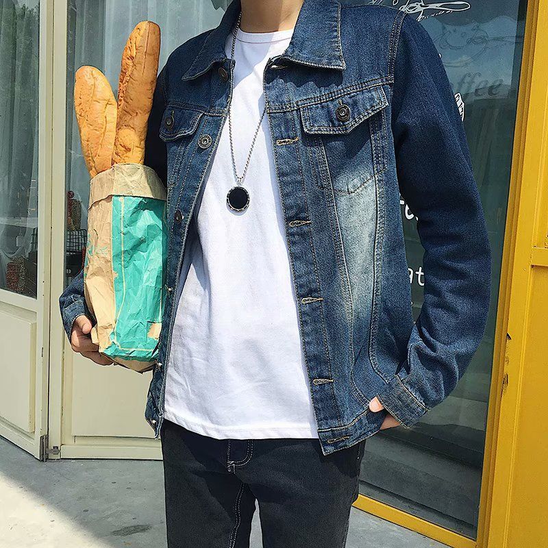 男士秋装翻领复古破洞夹克韩版潮流修身短款牛仔衣服青年帅气外套