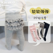 春秋新款宝宝a类童袜kacakid甜美公主蕾丝袜子女童防滑连裤袜批发