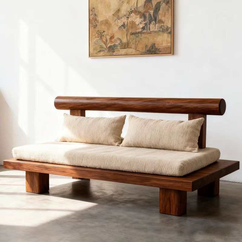 Wabi-Sabi Style Old Elm Sofa for Small Spaces, Vintage Wood Meditation Cross-Legged Living Room Sofa Bed