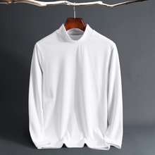 2023秋冬季半高领长袖t恤中年人纯色半高领打底衫休闲男装上装