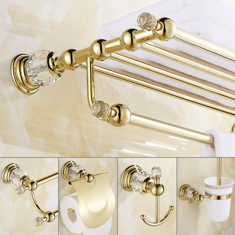 European-style crystal towel rack suit golden bathroom storage towel rack stainless steel bathroom hardware kit pendant