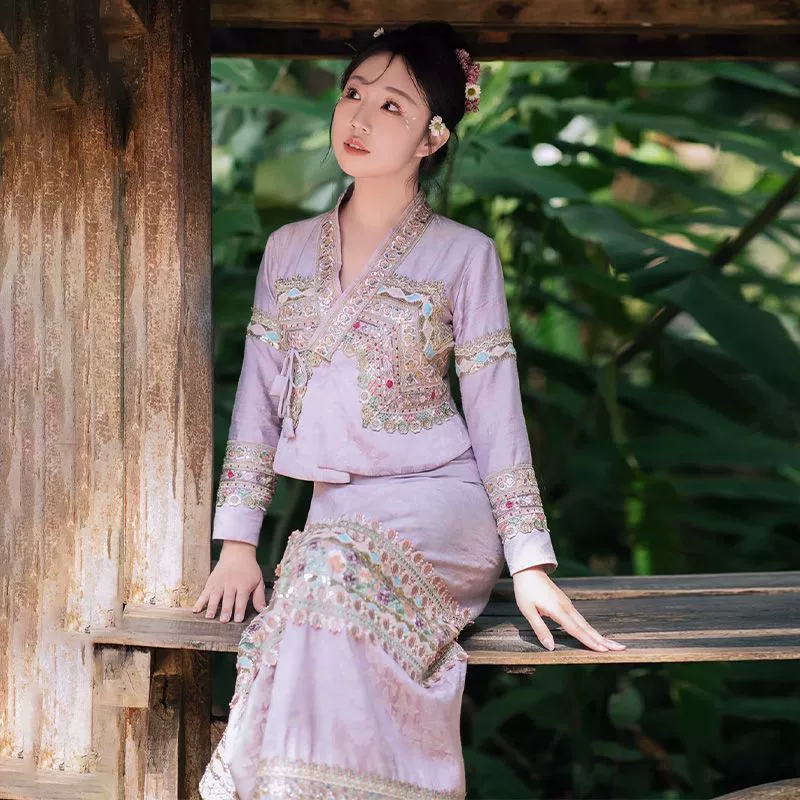 Новый стиль традиционной одежды Xishuangbanna для Дня защиты детей, прочная этническая одежда Dai для туристической фотографии, элитный костюм для похудения с элегантным темпераментом.