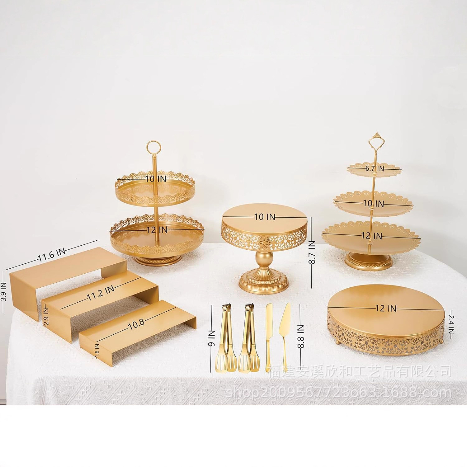 Estante de pastel blanco / dorado, estante de pastel redondo, bandeja de fruta de metal de boda, bandeja de postres de fiesta de celebración