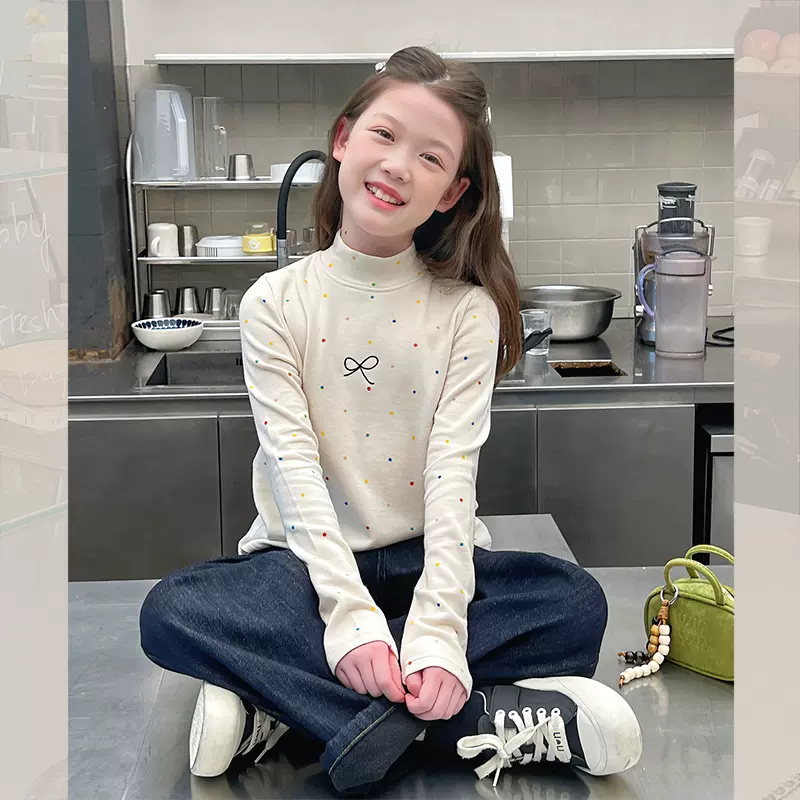 女童高领修身打底衫儿童洋气内搭上衣大童长袖t恤2025冬装新款