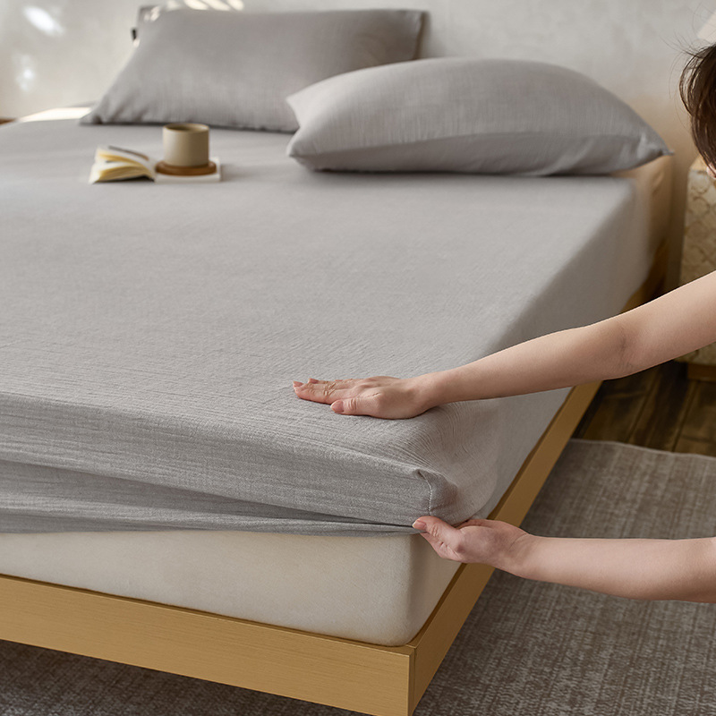 Sombrilla de cama de hilo arrugado de algodón de una sola pieza, funda protectora de colchón Simmons, funda de cama de algodón puro, funda de cama 2024 nuevas cuatro estaciones universales