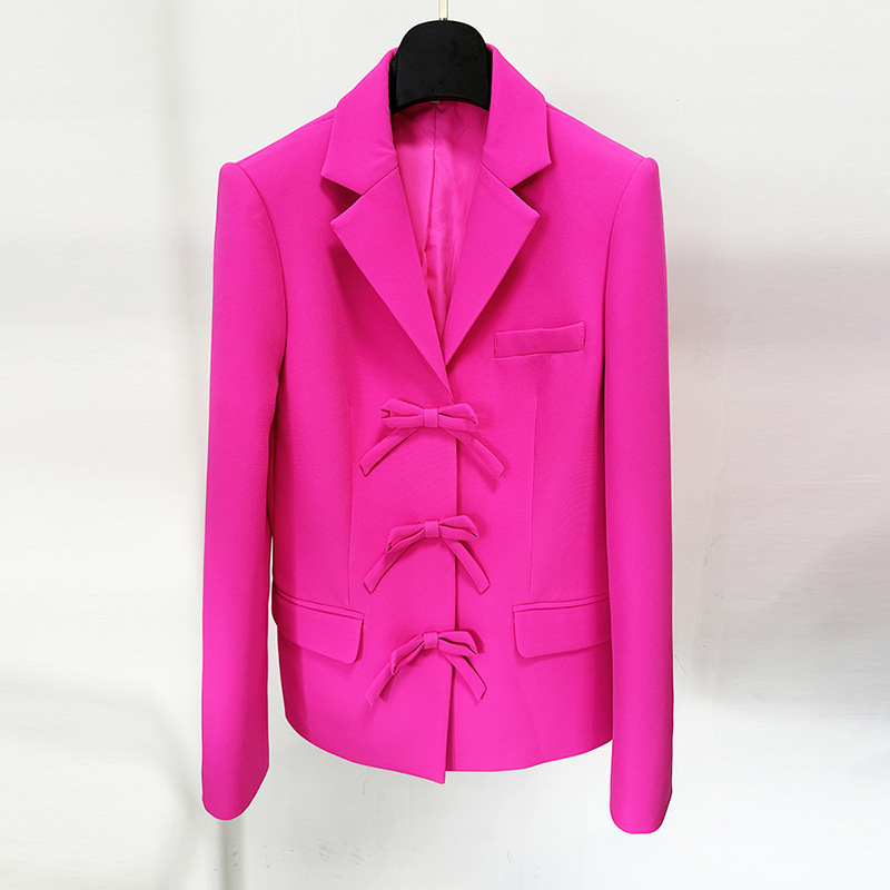 High Street Fashion 2026 Early Spring New Style High-End Fashion Fluorescent Pink Bow-Tie Tube Top Dress and Blazer