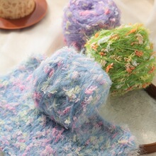 羊毛马海毛手混线diy春天手编绿色长毛围巾钩织毛线手工包包100克