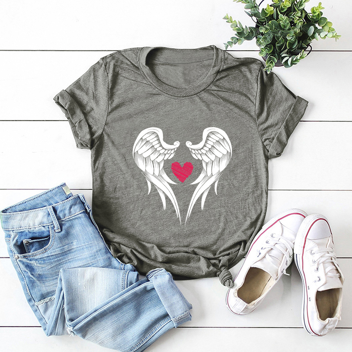 popular wing and heart pure cotton t-shirt  NSSN40351