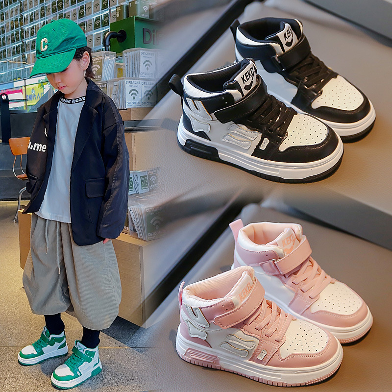 Barn högtopp sportsko Trend 2023 Höst Ny Student Läder Panel Sh för pojkar och flickor Halkfri Casual_voghion.com