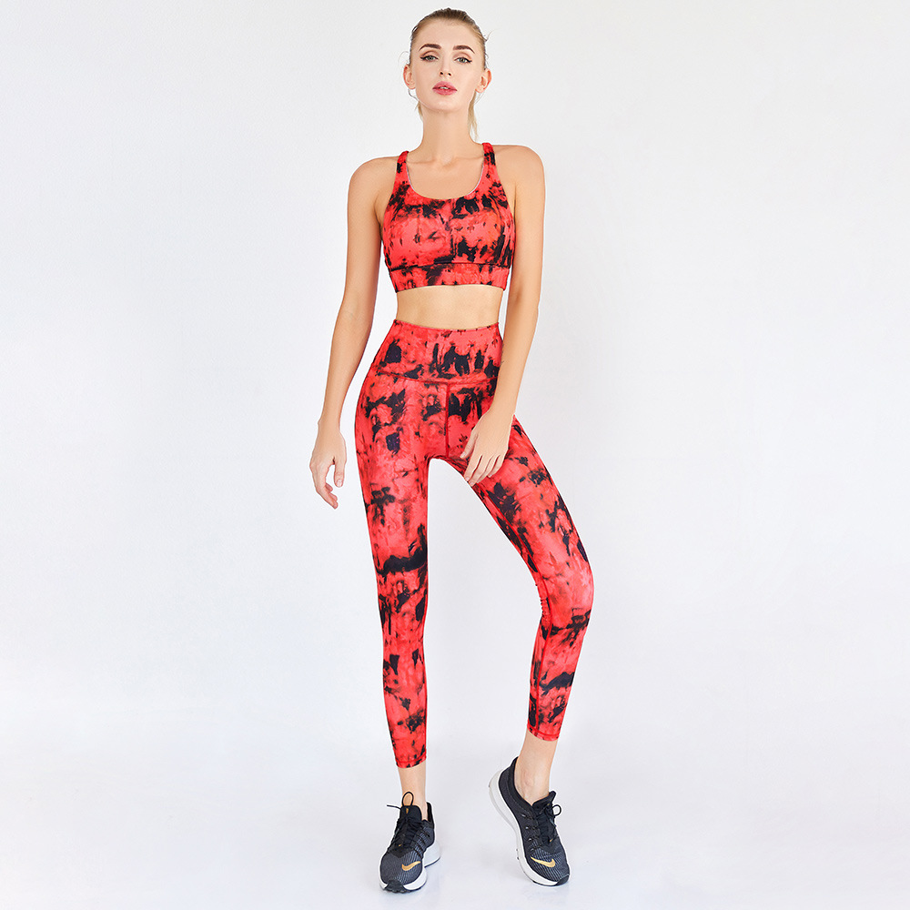 women s digital printing quick-drying bra high waist pants two-piece yoga suit nihaostyles clothing wholesale NSSMA77300