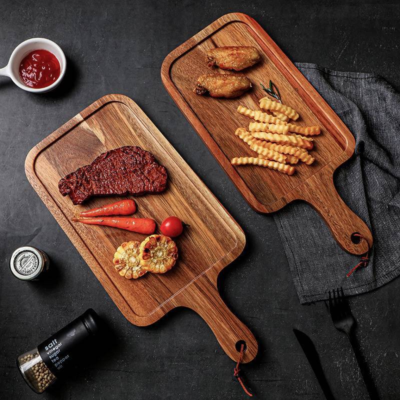 Bandeja de carne de madera Placa de pizza placa de madera maciza plato de madera comida vajilla comida occidental plato de madera