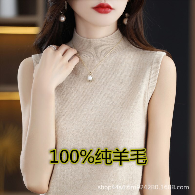 Soft glutinous simple basic inner wool vest solid color sleeveless slim slimming sweater women's half turtleneck bottoming shirt