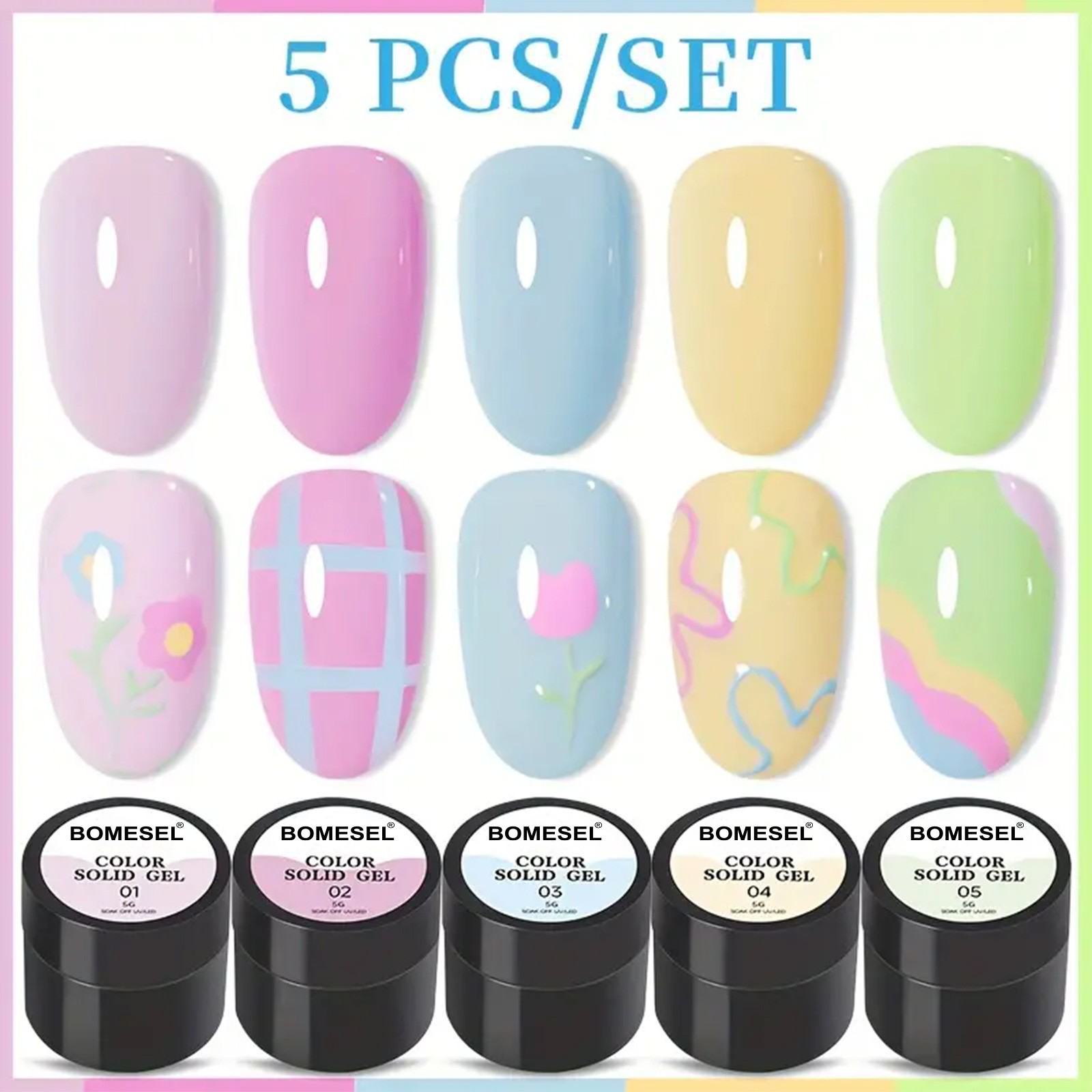 15ml gel de crema de 5 piezas de gel de color sólido no fluye, pegamento de vinilo de cobertura completa puede sustituir a la manicura DIY