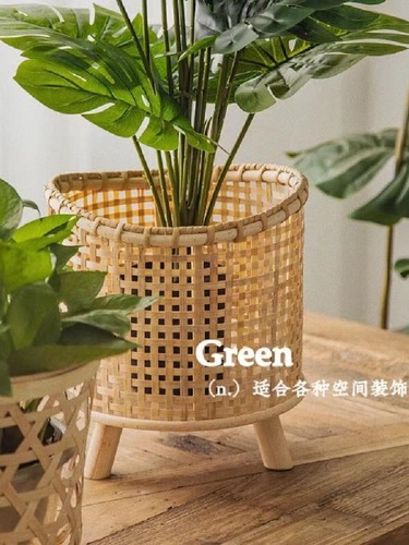 S588 rattan flower basket flower pot bamboo flower stand living room floor-standing bonsai plant display shelf balcony succulent