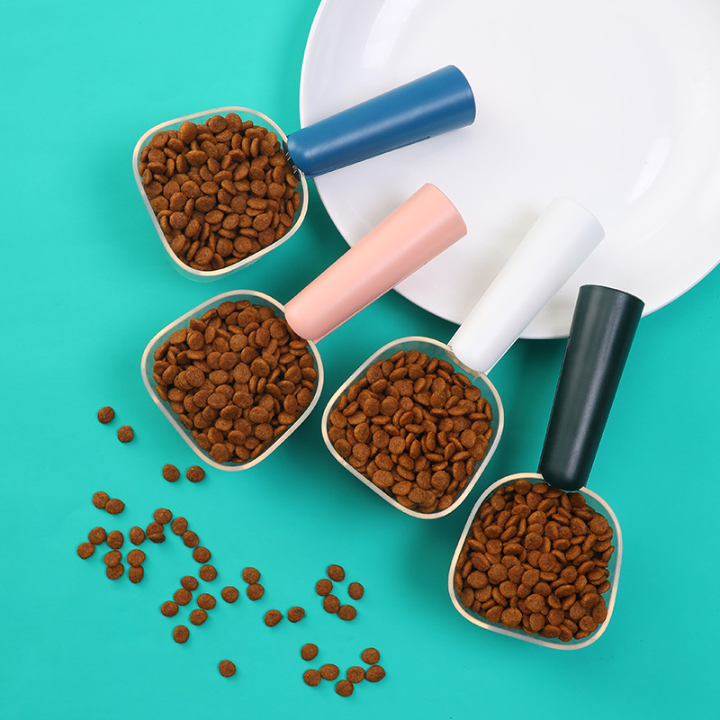 Transparente con cuchara de escala cuchara de comida para gatos de gran capacidad de alimentación pala clip integrado clip de sellado de alimentos para perros suministros para mascotas