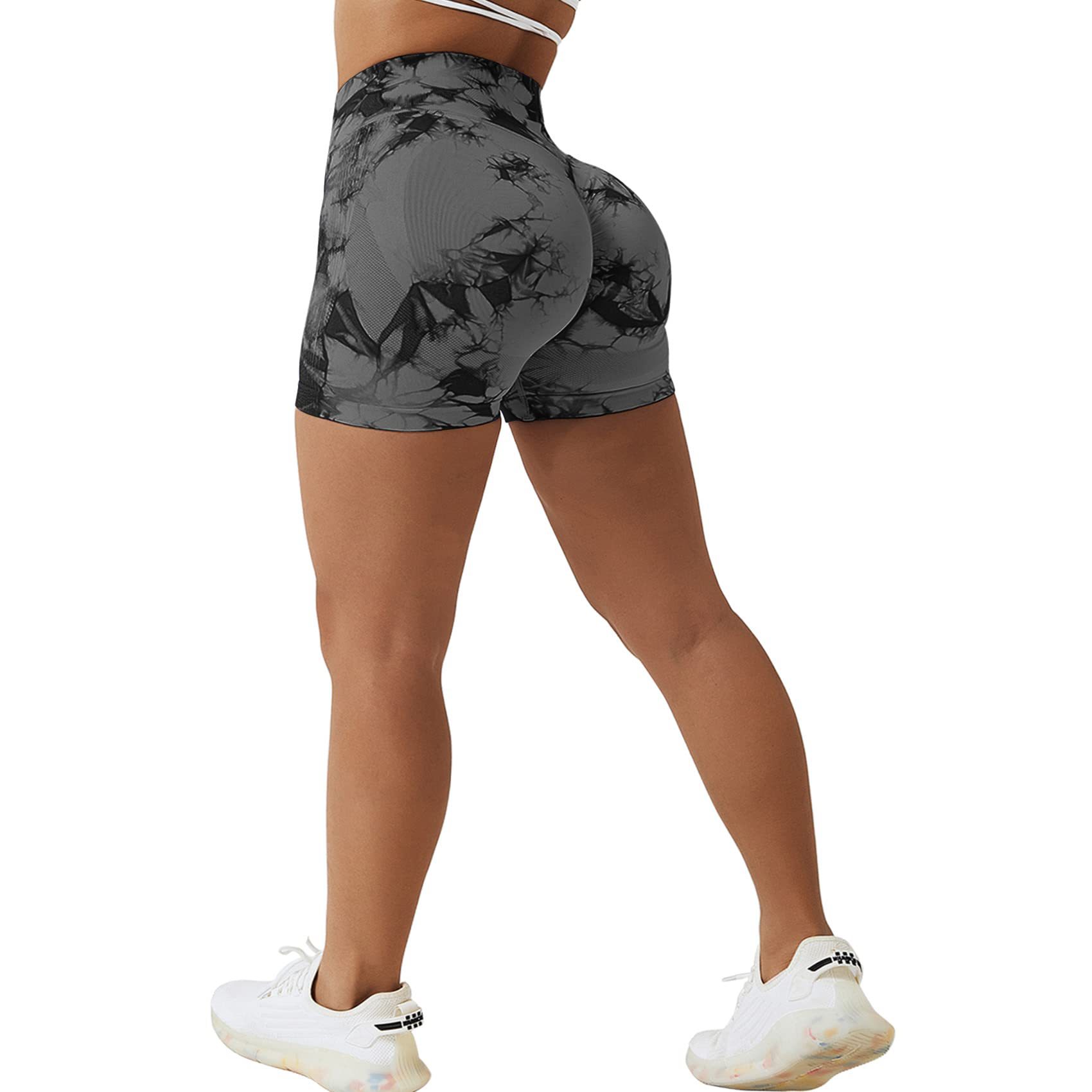 Transfronterizo Amazon popular sin costuras cara sonriente pantalones de yoga teñidos de cintura alta melocotón medias de cadera pantalones cortos de fitness elásticos altos