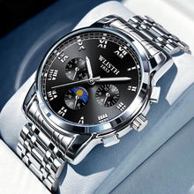 沃力仕时尚外贸男士手表钢带防水双日历商务石英表跨境腕表批发