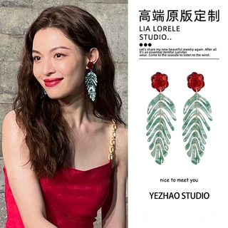 港风复古个性设计树叶耳环清新简约时尚拼接亚克力流苏耳坠耳饰女