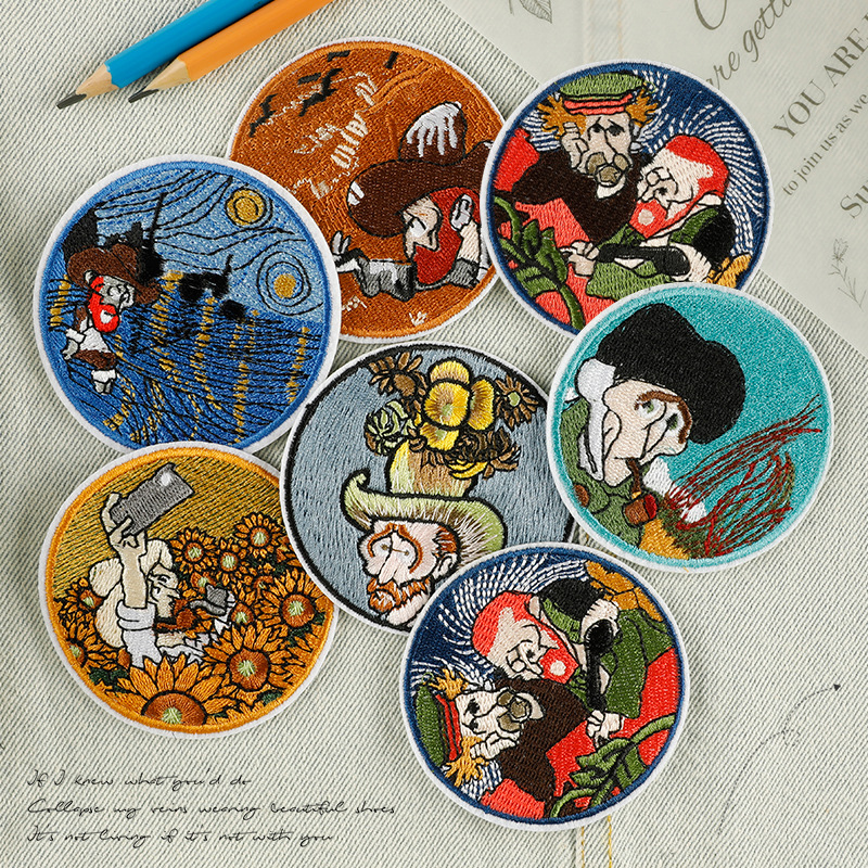 电脑绣花标圆形布徽章胸章背胶补丁贴服装辅料章仔刺绣布贴布标