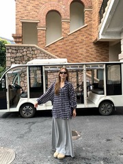 慵懒风套装复古格子长袖衬衫女2025秋季新款高腰垂感半身裙两件套