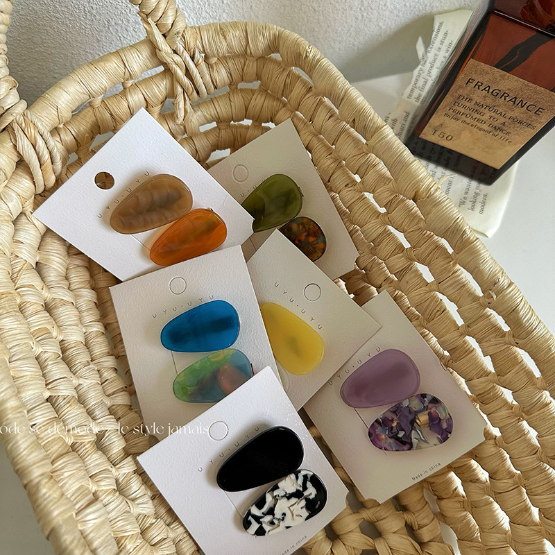 Korean-style high-end color vinegar hair clip with double clip geometric hollow rectangle tear drop duck bill clip bangs hair accessory