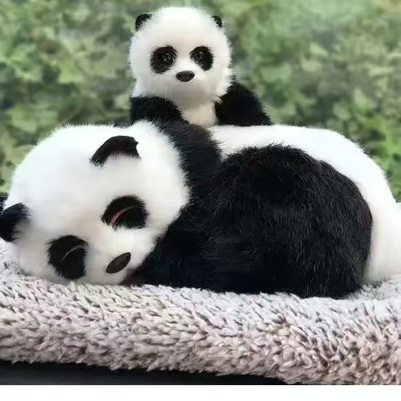 Madre e hijo panda + gray peludo