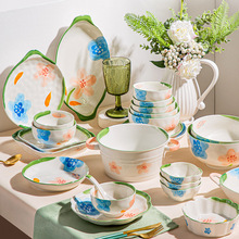 釉下彩日式陶瓷碗碟套装家用碗盘2023新款碗筷乔迁餐具盘子碗具
