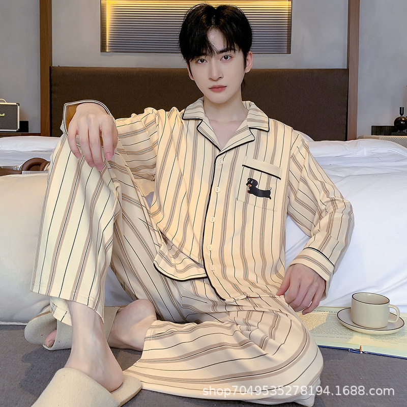High-grade high-quality cotton pajamas men's spring and autumn long sleeve men's youth plus size leisure autumn and winter home clothing suit High-grade high-quality cotton pajamas men's spring and autumn long sleeve men's youth plus size leisure autumn and winter home clothing suit
