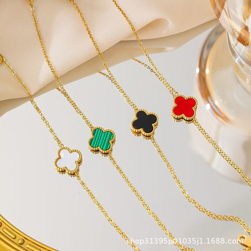 Non-Fading Fashionable Charm Stainless Steel Four-Leaf Clover Bracelet Single Flower Waterproof and Sweat-Proof Pastoral Style Women's Simple Bracelet