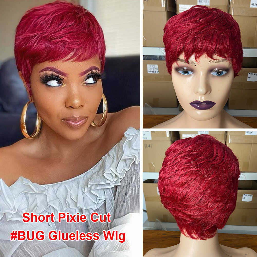 Short Pixie Cut Wigs Red Real Human Hair Wigs for Daily Wear  display picture 2