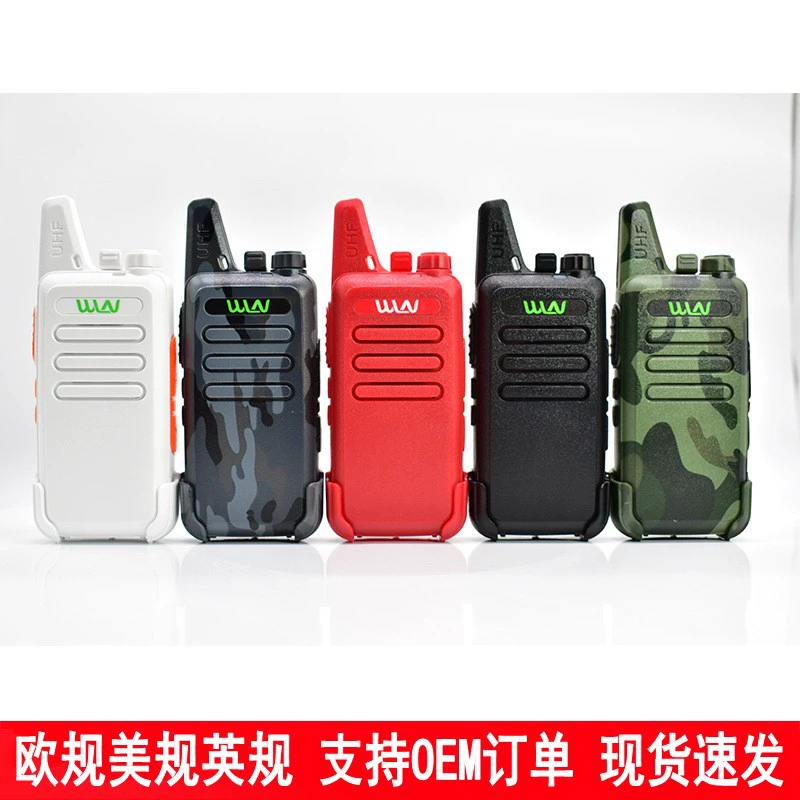 Compact wireless walkie‑talkie, high power, slim USB‑chargeable body, color options (black/red/white/camo)