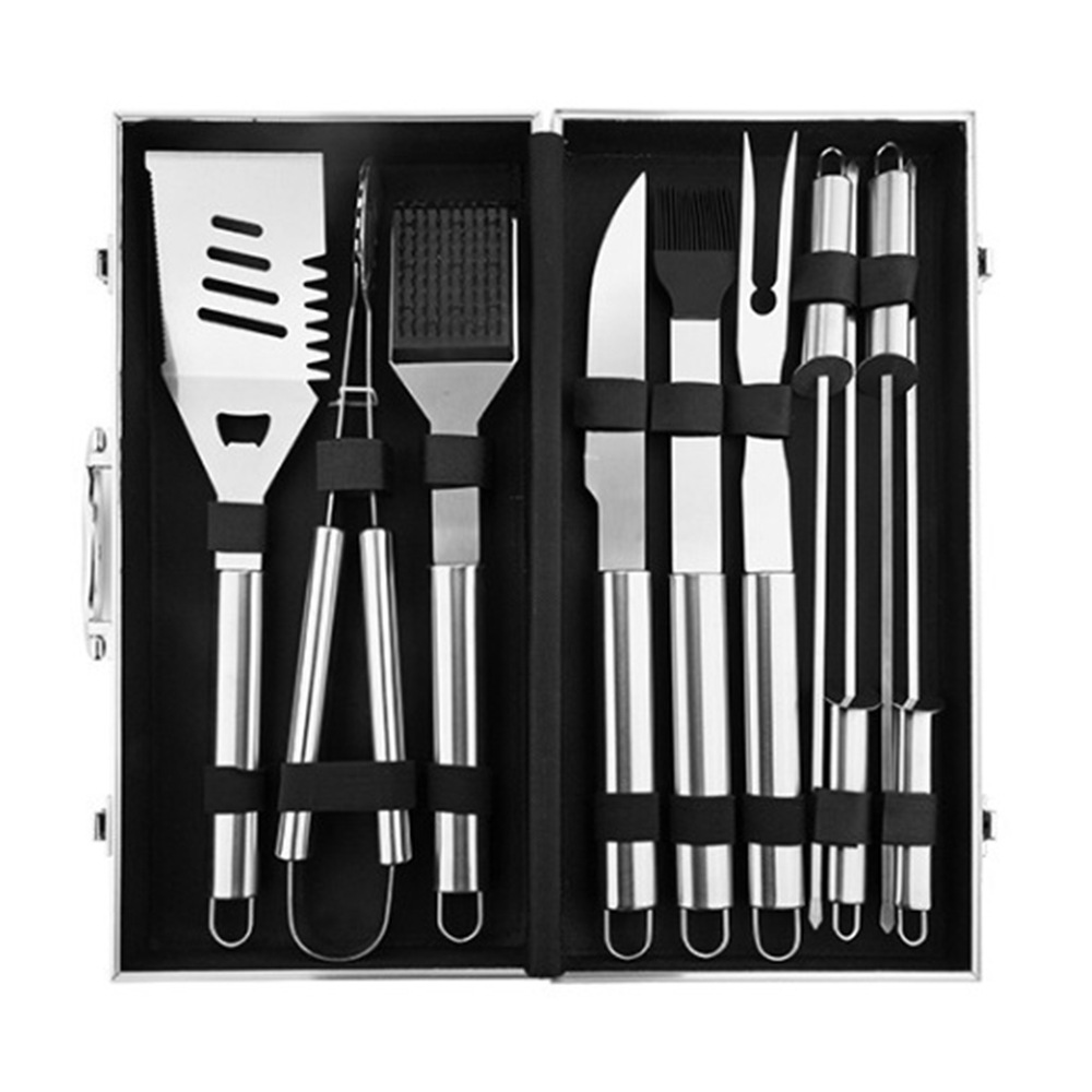 Spot Source Fabricante BBQ Juego de barbacoa de bolsa de tela Oxford Juego de abrazadera de pala de acero inoxidable Juego de asa de tubo redondo para hornear