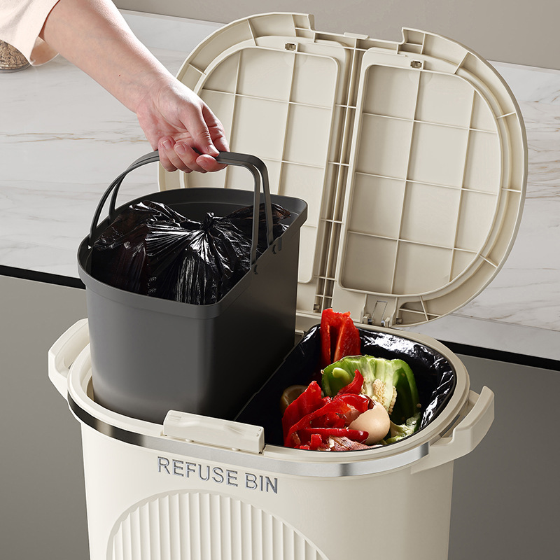 Clasificación de cubo de basura de cocina cubo de almacenamiento doméstico de alta calidad sensación de gran capacidad doblada separación seca y húmeda de basura