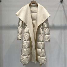 长款大翻领轻薄鹅绒服女2024秋冬新款设计感小众拼接白鹅绒外套