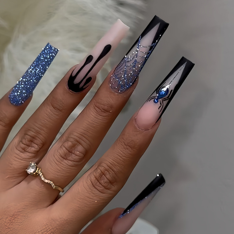 Cross-Border Best-Selling Blue Spider Web Pumpkin Ghost Halloween Nail Stickers Gradient Bloodstain Rectangular Nail Pieces Cross-Border Best-Selling Blue Spider Web Pumpkin Ghost Halloween Nail Stickers Gradient Bloodstain Rectangular Nail Pieces