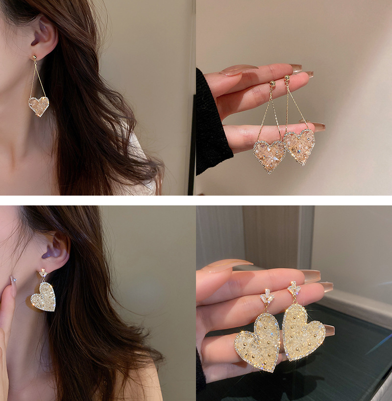 Retro Geometric Heart Shape Bow Knot Copper Zircon Drop Earrings 1 Pair