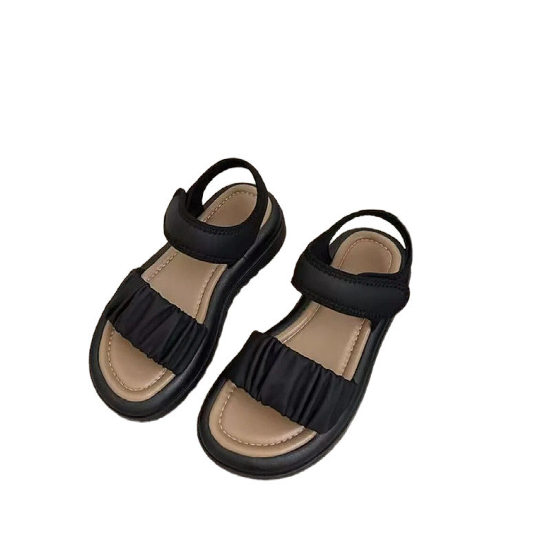 Sandalias de cuero suave de fondo grueso para mujeres de verano 2026 nuevo velcro con falda anti-derrapante zapatos romanos
