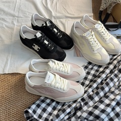 厂里代发内增高款真皮休闲鞋女2025新款平底拼色系带运动阿甘鞋
