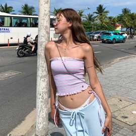 泳衣女2026新款高级性感抹胸分体紫色显白条纹遮肚显瘦绝美泡温泉