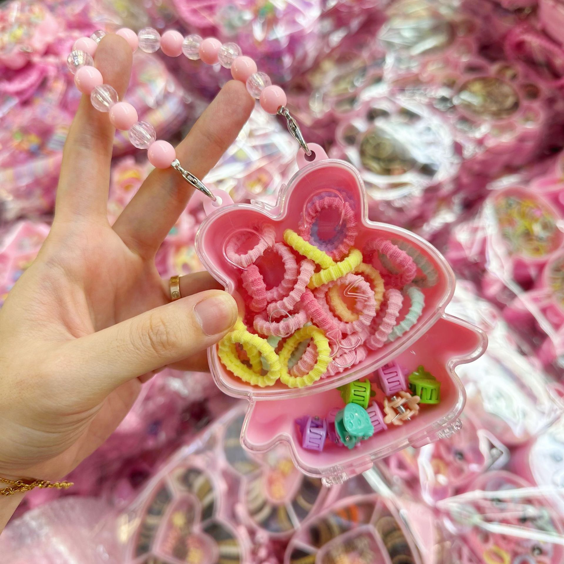 Mini cabeza de princesa en caja, clip de agarre pequeño, clip de flequillo, horquilla rota en la frente, banda elástica para niños, no daña el cabello, anillo del pulgar al por mayor image 86