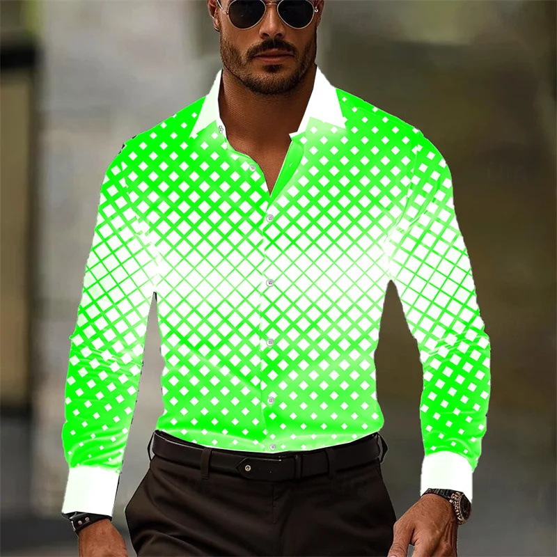 2023 primavera y otoño diseño degradado suelta solapa botón camisa nuevo top hombre MB12